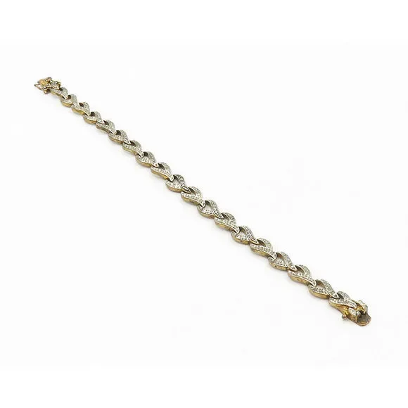 925 Sterling Silver Vintage Genuine Diamond Wrench Link Chain Bracelet BT5249
